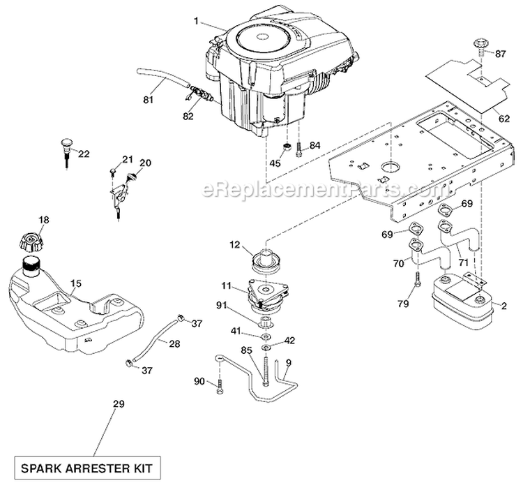 Engine Diagram and Parts List for LGT2554 96045001504 Husqvarna Lawn Tractor