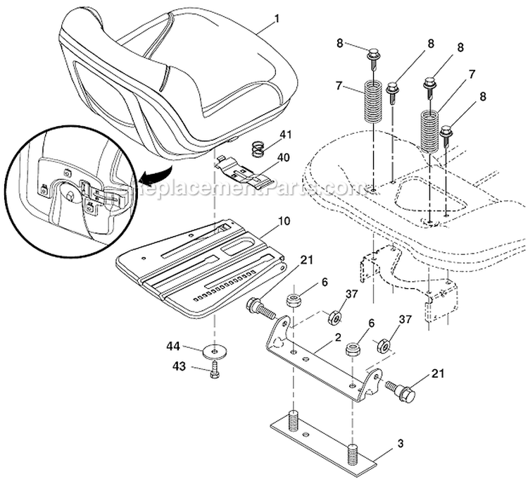 Seat Assembly Diagram and Parts List for LGT2554 96045001504 Husqvarna Lawn Tractor