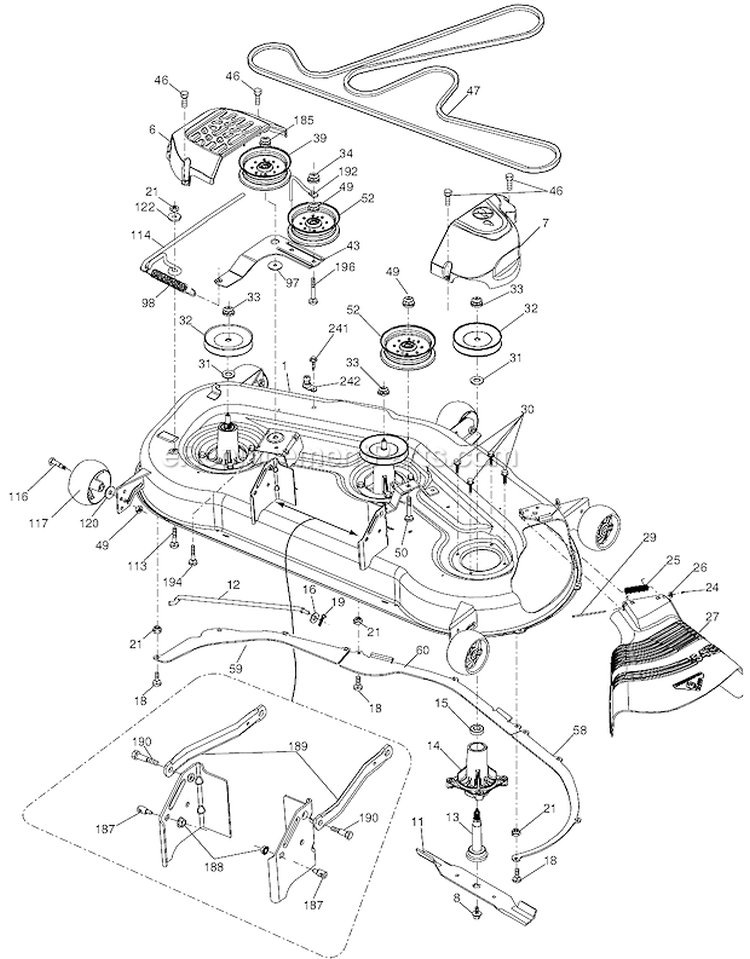 Mower Deck Diagram and Parts List for LGT2554 96045001504 Husqvarna Lawn Tractor