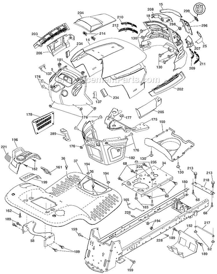 Chassis Diagram and Parts List for LGT2554 96045001700 Husqvarna Lawn Tractor