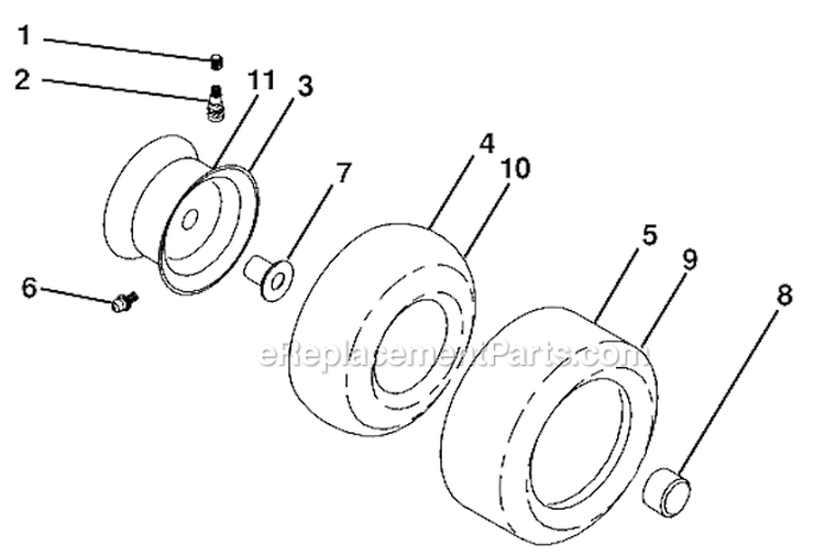 Wheels And Tires Diagram and Parts List for LGT2554 96045001701 Husqvarna Lawn Tractor