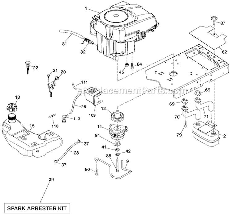 Engine Diagram and Parts List for LGT2554 96045001701 Husqvarna Lawn Tractor