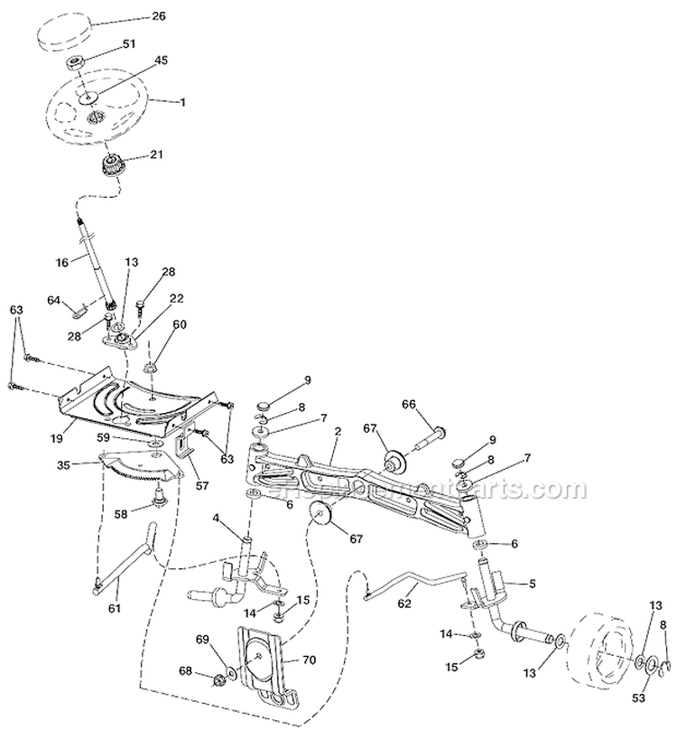 Steering Assembly Diagram and Parts List for LGT2554 96045001701 Husqvarna Lawn Tractor