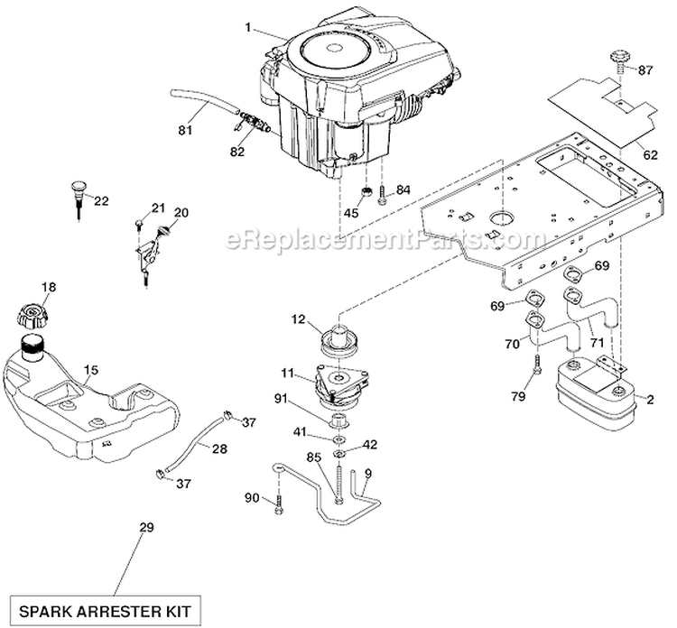 Engine Diagram and Parts List for LGT2554 96045002800 Husqvarna Lawn Tractor