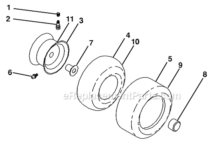 Wheels And Tires Diagram and Parts List for LGT2554 96045003100 Husqvarna Lawn Tractor