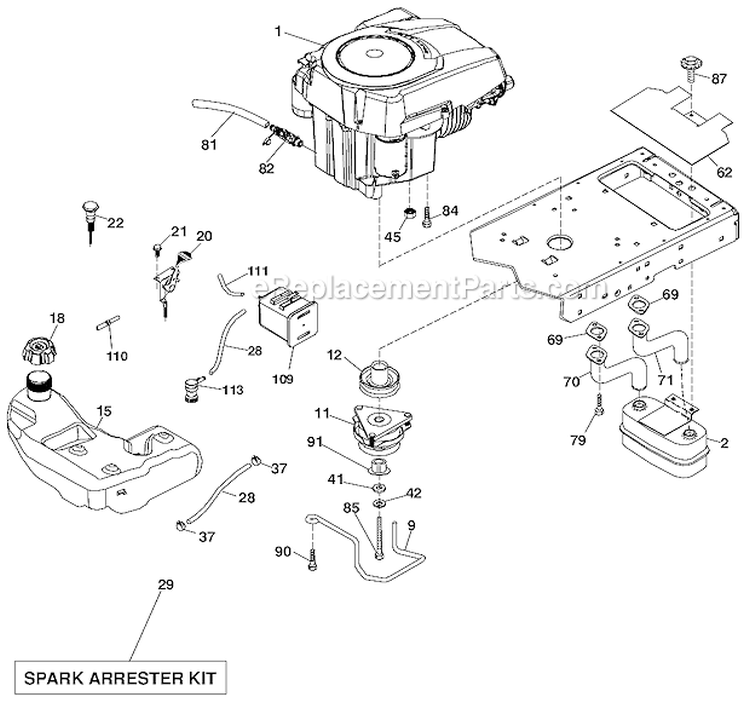 Engine Diagram and Parts List for LGT2554 96045003100 Husqvarna Lawn Tractor