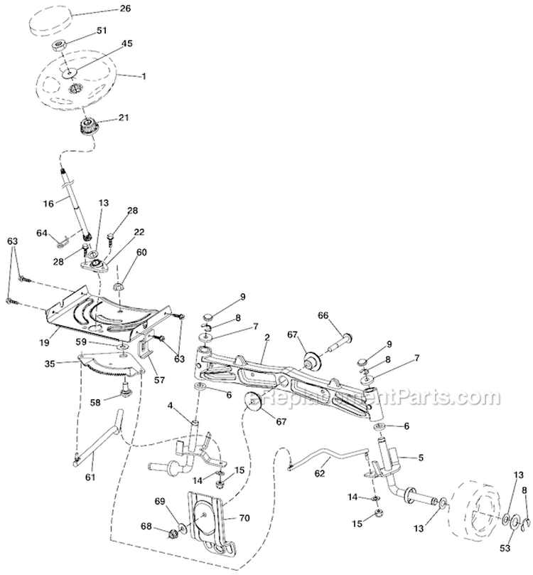 Steering Assembly Diagram and Parts List for LGT2554 96045003100 Husqvarna Lawn Tractor