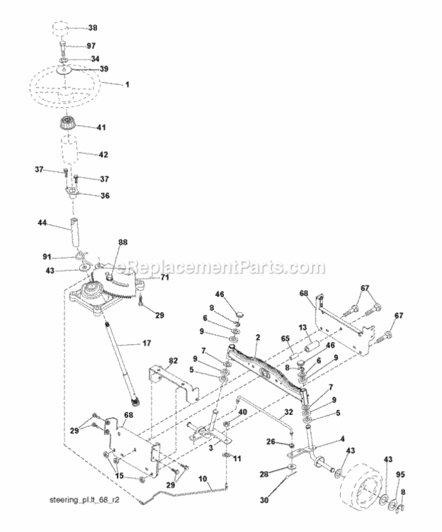Steering Diagram and Parts List for LT2113 2012-08 Husqvarna Lawn Tractor