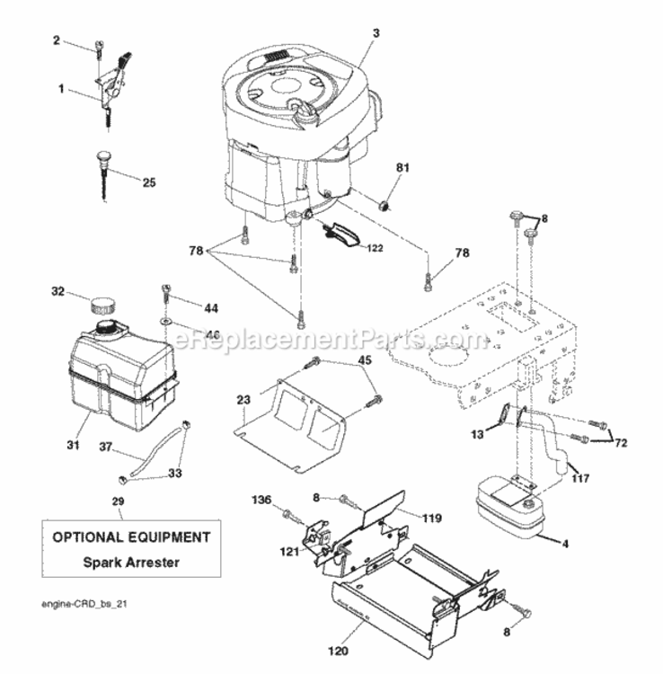 Engine Diagram and Parts List for LT2114CA 2012-08 Husqvarna Lawn Tractor