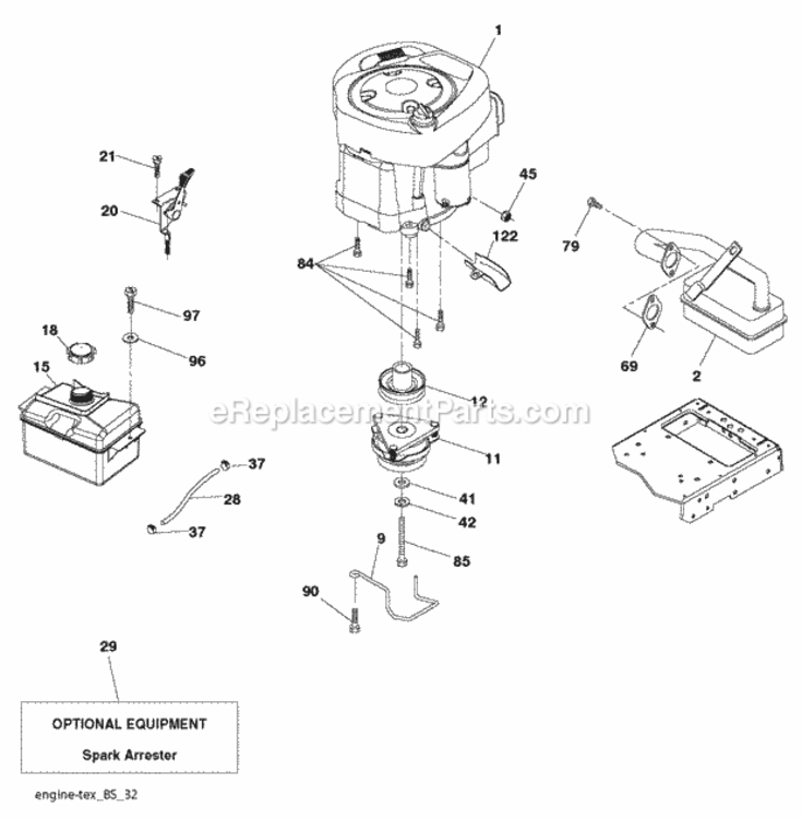 Engine Diagram and Parts List for LT2213A 96041015403 2012-08 Husqvarna Lawn Tractor