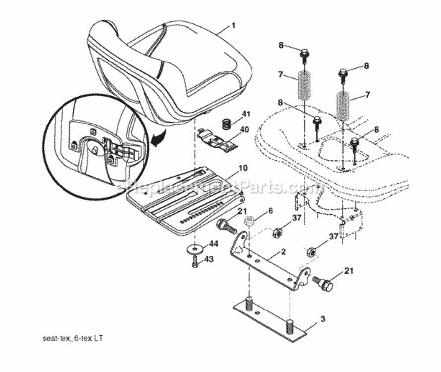 Seat Diagram and Parts List for LT2213A 96041015403 2012-08 Husqvarna Lawn Tractor