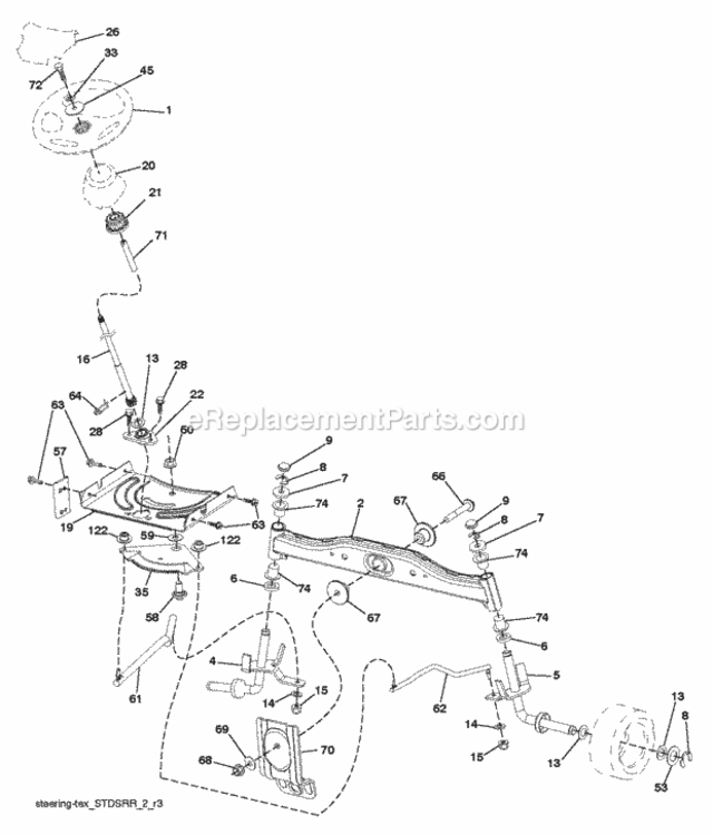Steering Diagram and Parts List for LT2213CA 96051001003 2012-08 Husqvarna Lawn Tractor