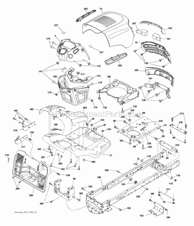 Chassis_Enclosures Diagram and Parts List for LT2213CA 96051001003 2012-08 Husqvarna Lawn Tractor