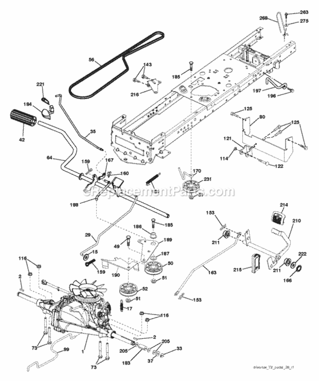 Drive Diagram and Parts List for LT2213CA 96051001003 2012-08 Husqvarna Lawn Tractor