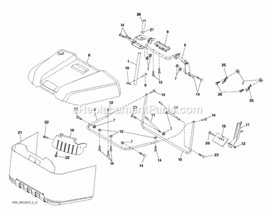 Bagger Diagram and Parts List for LT2213C 96051001802 2012-08 Husqvarna Lawn Tractor