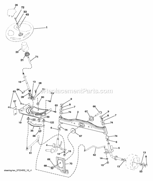 Steering Diagram and Parts List for LT2213C 96051001802 2012-08 Husqvarna Lawn Tractor