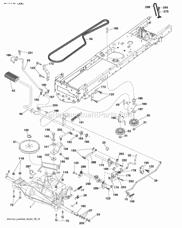 Drive Diagram and Parts List for LT2213C 96051001802 2012-08 Husqvarna Lawn Tractor