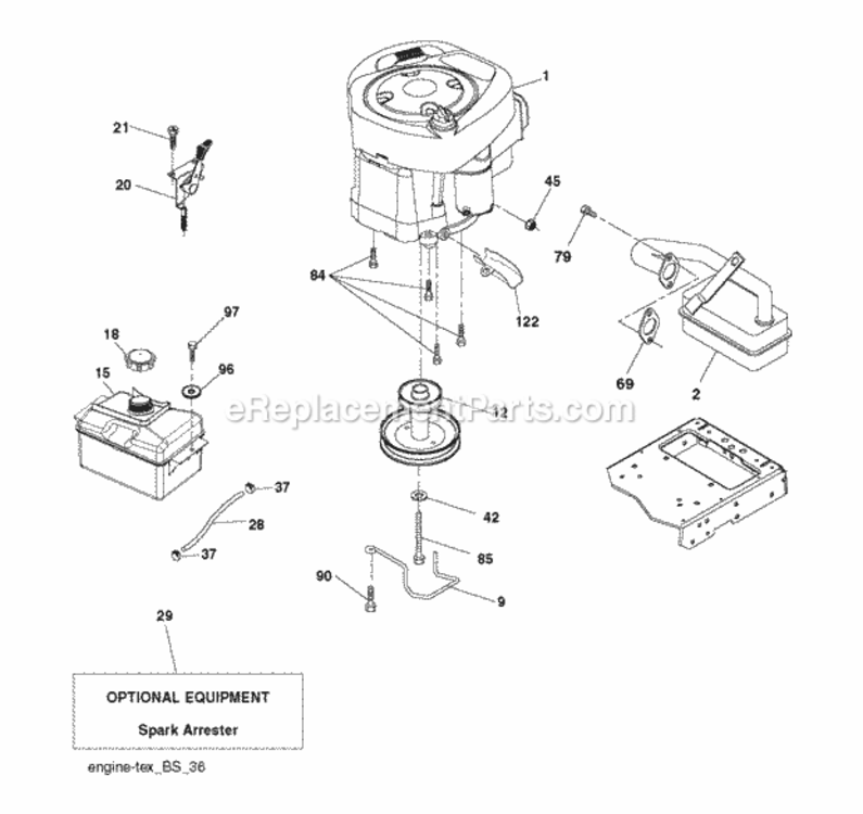 Engine Diagram and Parts List for LT2213C 96051001802 2012-08 Husqvarna Lawn Tractor