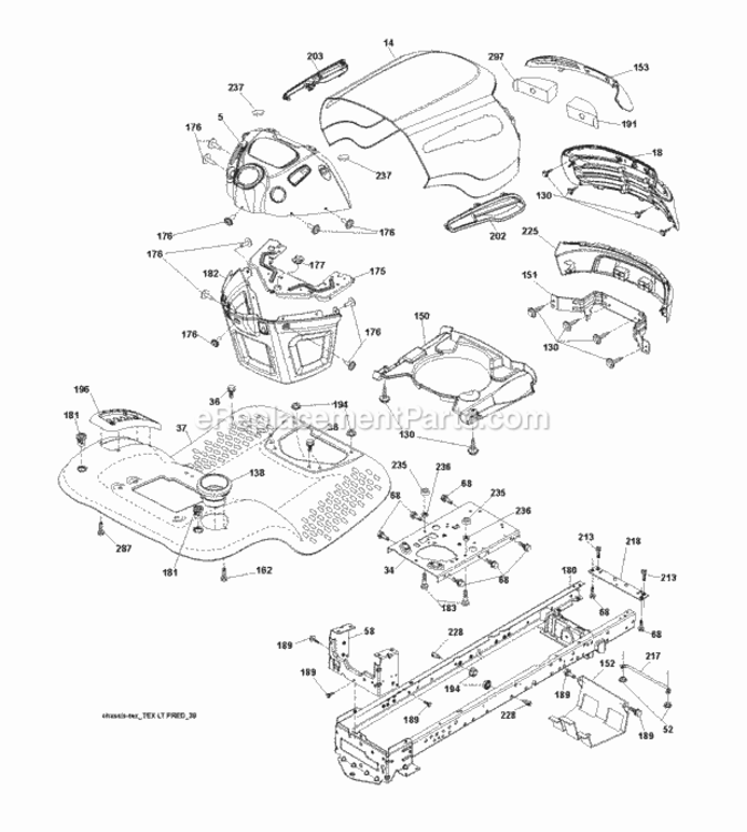 Chassis_Enclosures Diagram and Parts List for LT2213 96041008705 2012-08 Husqvarna Lawn Tractor