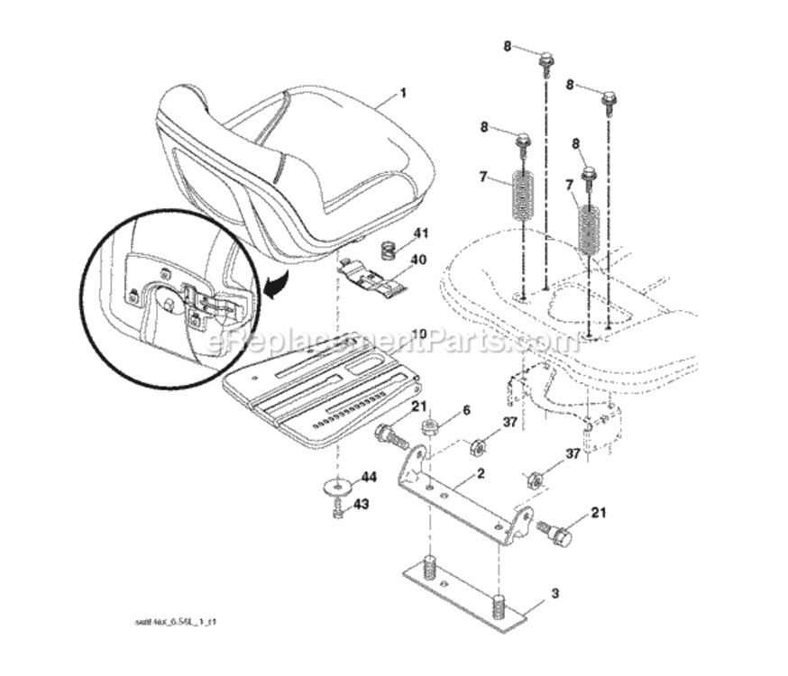 Seat Diagram and Parts List for LT2213 96041008705 2012-08 Husqvarna Lawn Tractor