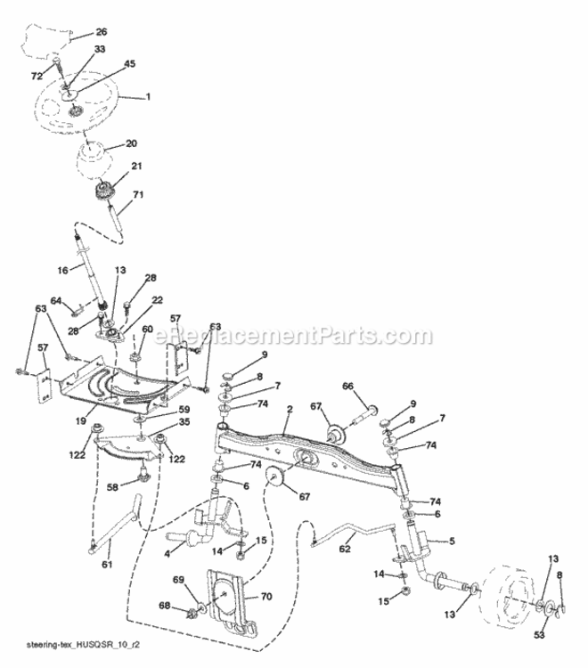 Steering Diagram and Parts List for LT2216 2012-08 Husqvarna Lawn Tractor