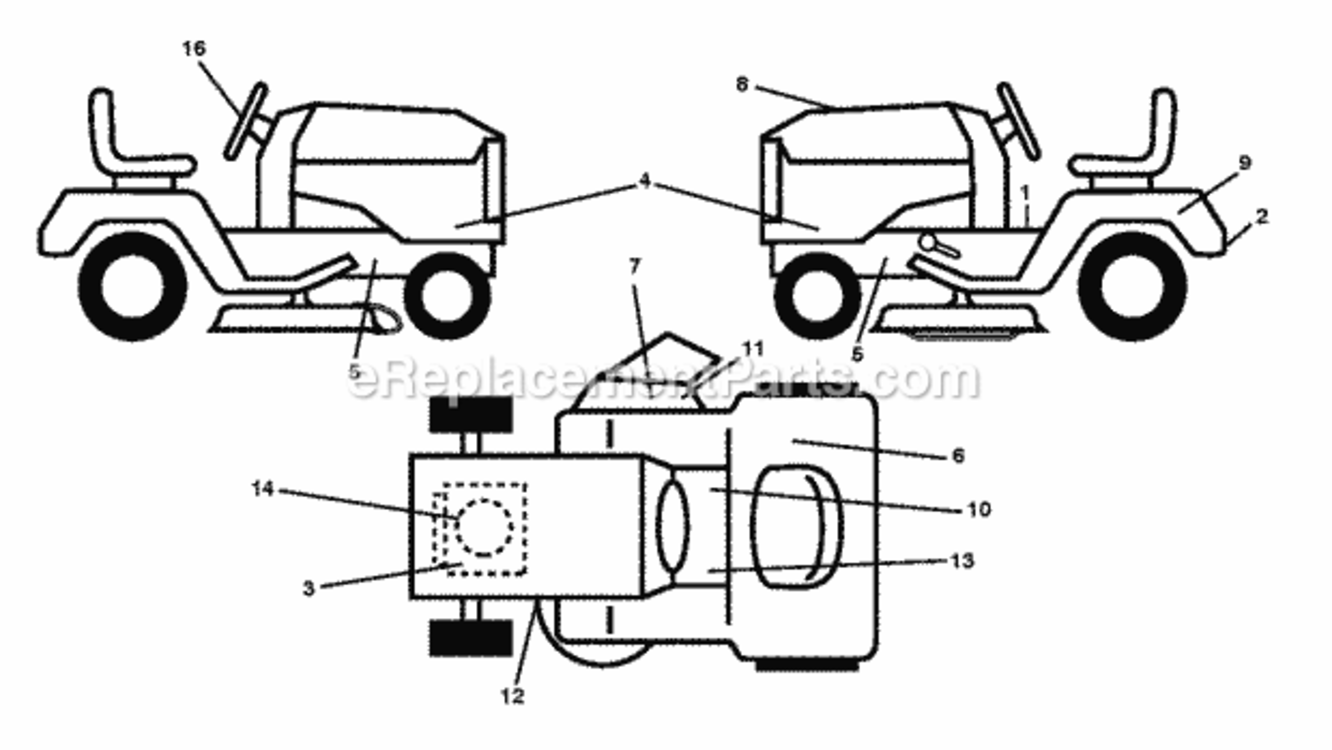 Decals Diagram and Parts List for LT2216 2012-08 Husqvarna Lawn Tractor