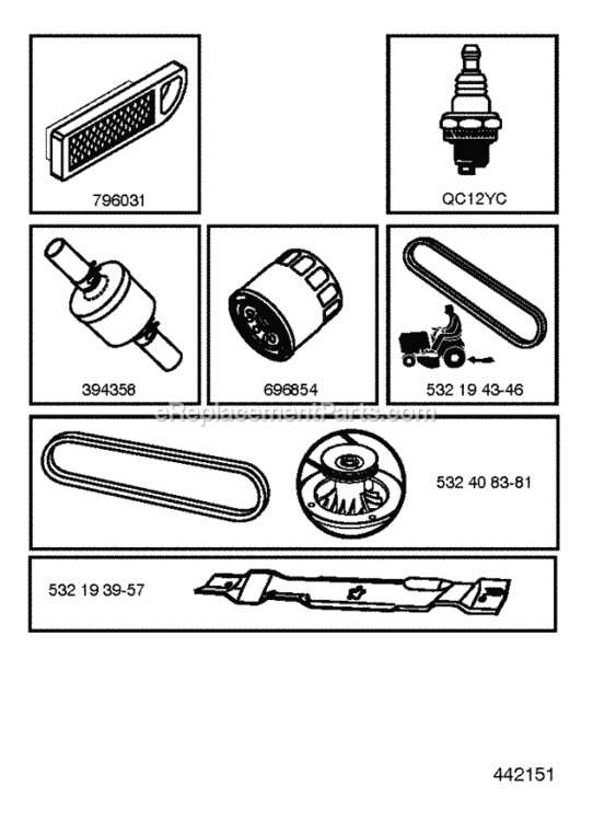 Frequently_Used_Parts Diagram and Parts List for LT2216 2012-08 Husqvarna Lawn Tractor