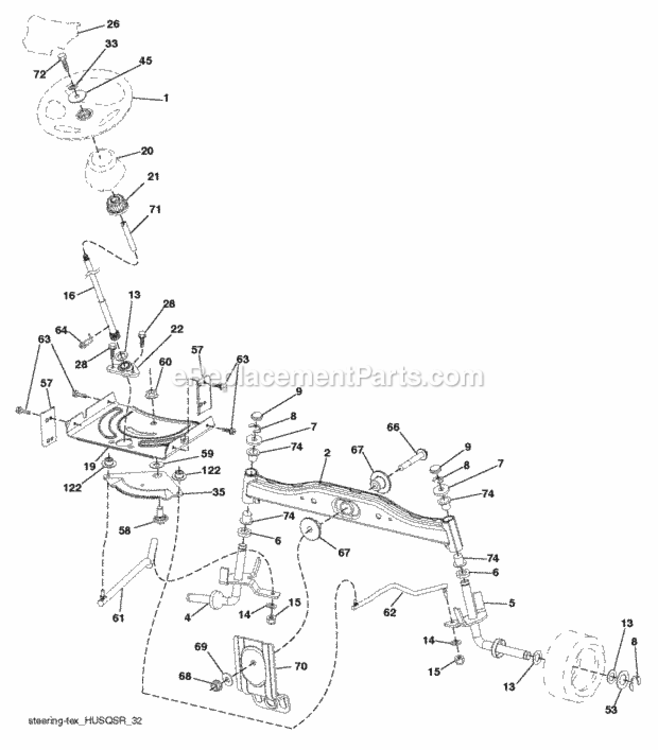 Steering Diagram and Parts List for LT2217A 96041010406 2012-08 Husqvarna Lawn Tractor