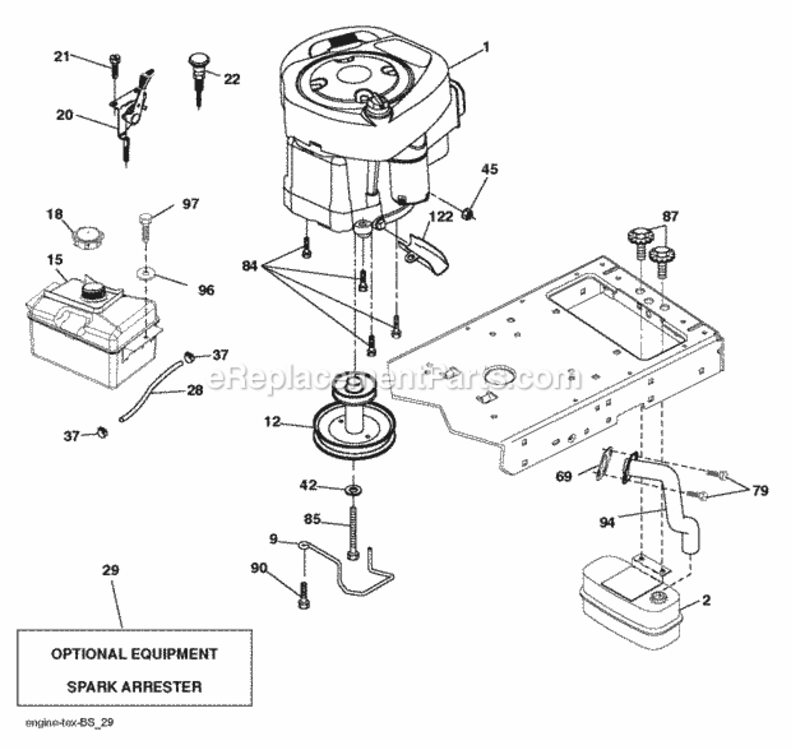 Engine Diagram and Parts List for LT2217A 96041010406 2012-08 Husqvarna Lawn Tractor