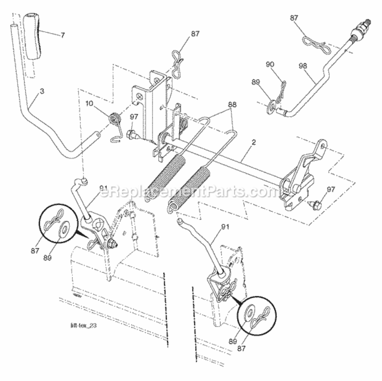 Mower_Lift__Deck_Lift Diagram and Parts List for LT2227A2 2012-08 Husqvarna Lawn Tractor