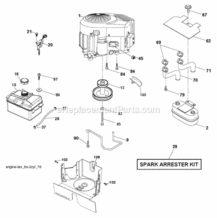 Engine Diagram and Parts List for LT2316CMA2 2011-01 Husqvarna Lawn Tractor