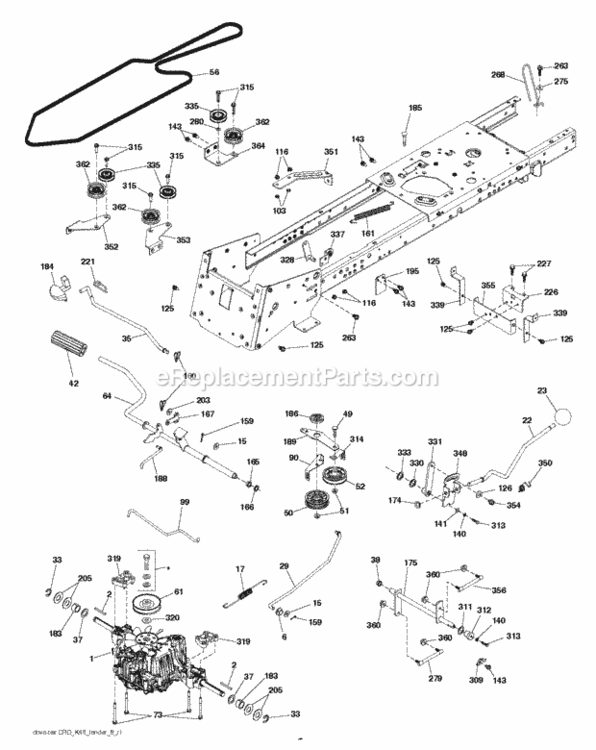 Drive Diagram and Parts List for LT2317CMA 96051002102 2012-08 Husqvarna Lawn Tractor