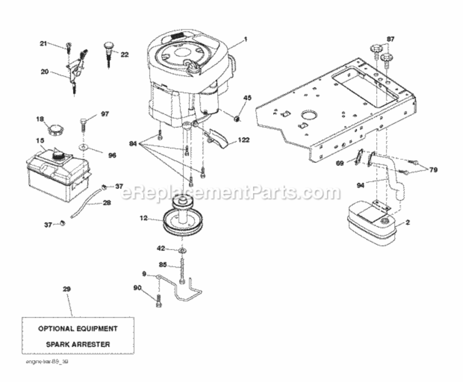 Engine Diagram and Parts List for LT2317CMA 96051002102 2012-08 Husqvarna Lawn Tractor