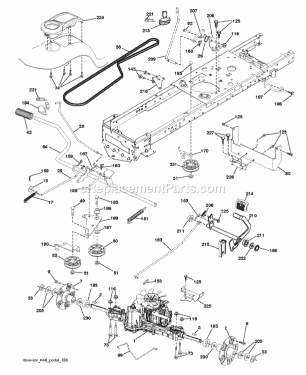 Drive Diagram and Parts List for LT2323A2 96041026300 2012-01 Husqvarna Lawn Tractor