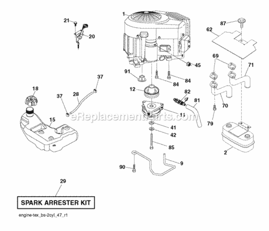 Engine Diagram and Parts List for LT2323A2 96041026300 2012-01 Husqvarna Lawn Tractor
