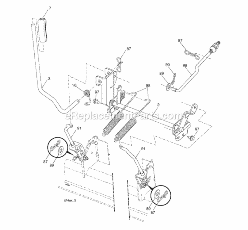 Mower_Lift_Lever Diagram and Parts List for LT2323A2 96041026300 2012-01 Husqvarna Lawn Tractor
