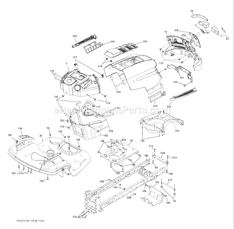Page A Diagram and Parts List for 1538 LTH  96043003801 -2007-08 Husqvarna Lawn Tractor