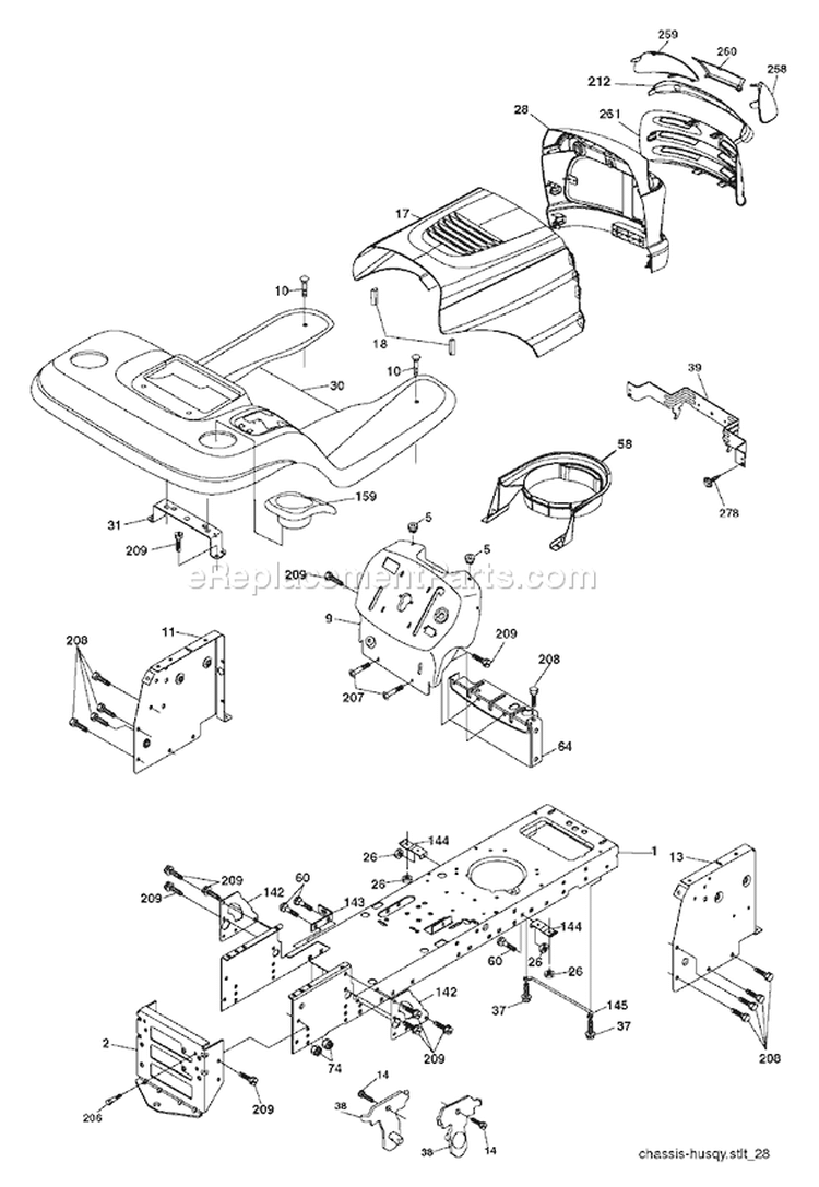 Page A Diagram and Parts List for 1542 LTH  96013000900 -2005-10 Husqvarna Lawn Tractor