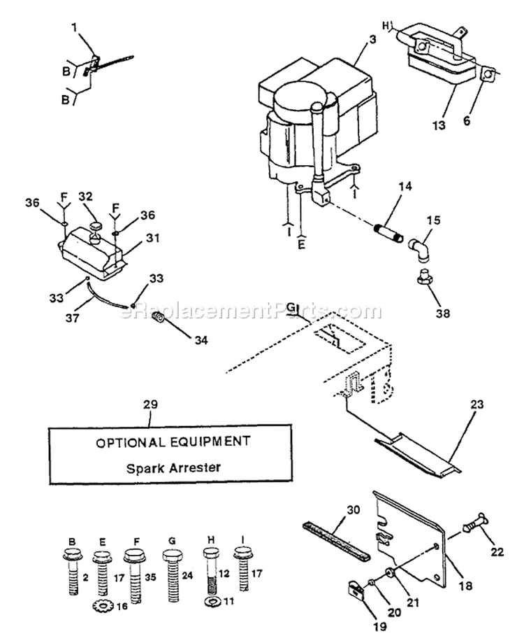 Page F Diagram and Parts List for LT125 LT 125 HC12542A -954000772 -1994-01 Husqvarna Lawn Tractor