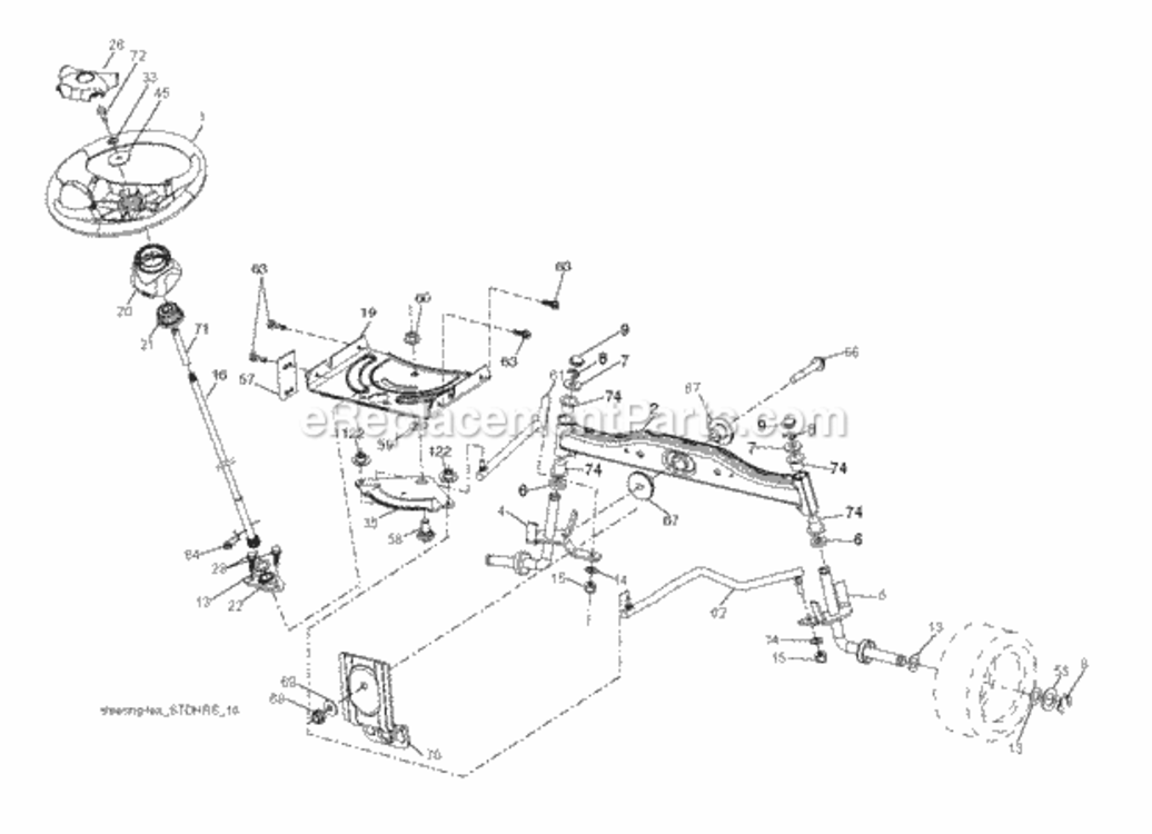 Steering Diagram and Parts List for LZ11577HRB 2011-12 Husqvarna Lawn Tractor