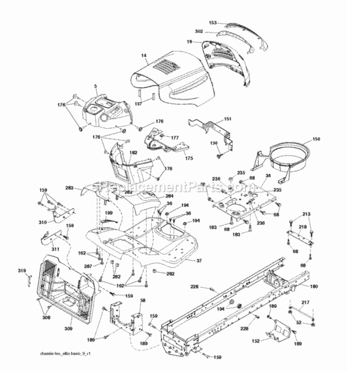 Chassis_Enclosures Diagram and Parts List for LZ11577RB 2010-09 Husqvarna Lawn Tractor