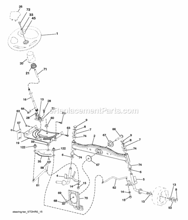 Steering Diagram and Parts List for LZ11577RB 2011-11 Husqvarna Lawn Tractor