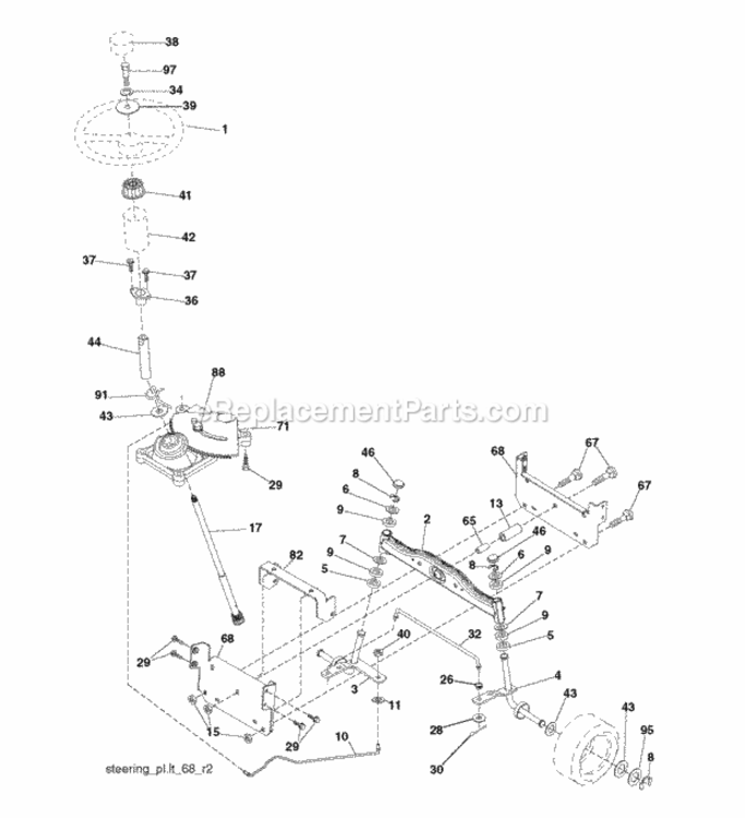 Steering Diagram and Parts List for LZ11597 2010-09 Husqvarna Lawn Tractor