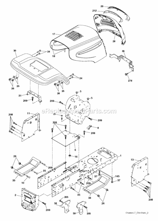 Chassis_Enclosures Diagram and Parts List for LZ12597AK 2010-09 Husqvarna Lawn Tractor