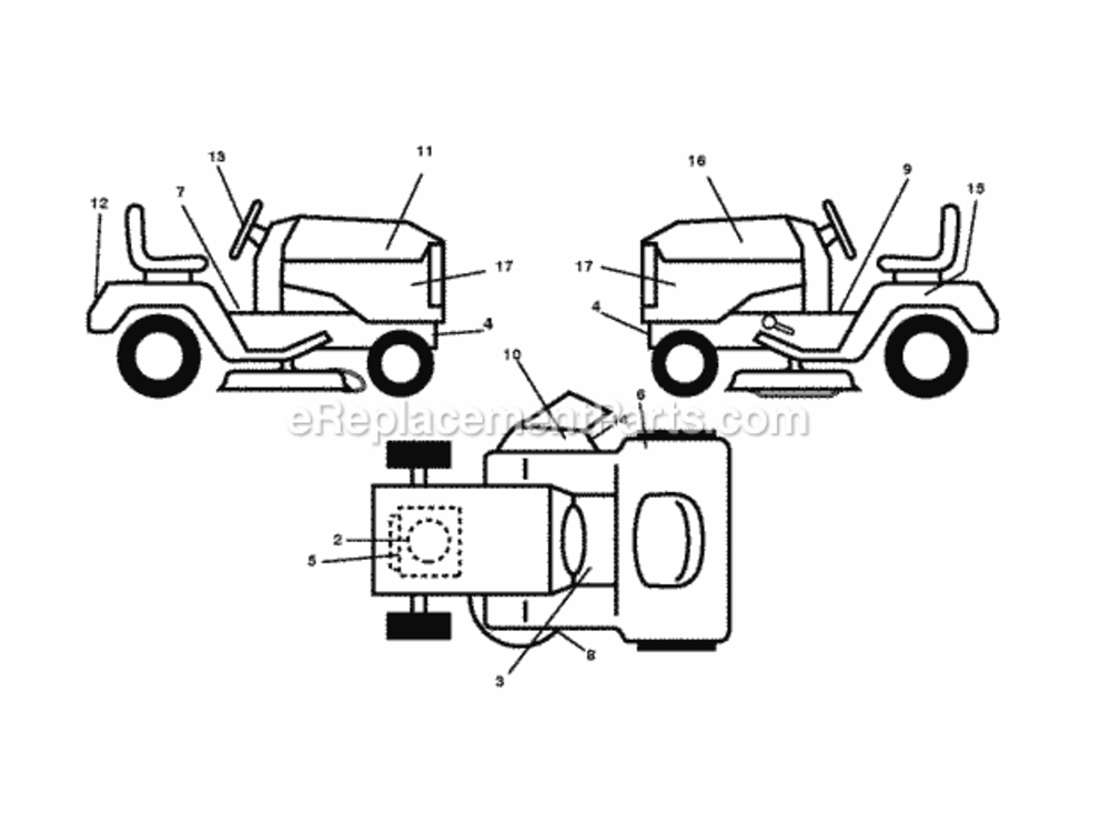 Decals Diagram and Parts List for LZ12597AK 2010-09 Husqvarna Lawn Tractor