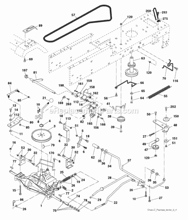 Drive Diagram and Parts List for LZ12597AK 2010-09 Husqvarna Lawn Tractor