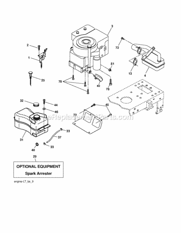 Engine Diagram and Parts List for LZ12597AK 2010-09 Husqvarna Lawn Tractor