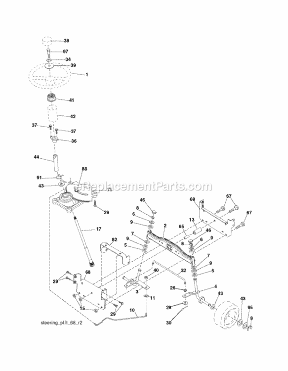Steering Diagram and Parts List for LZ12597AK 2010-09 Husqvarna Lawn Tractor