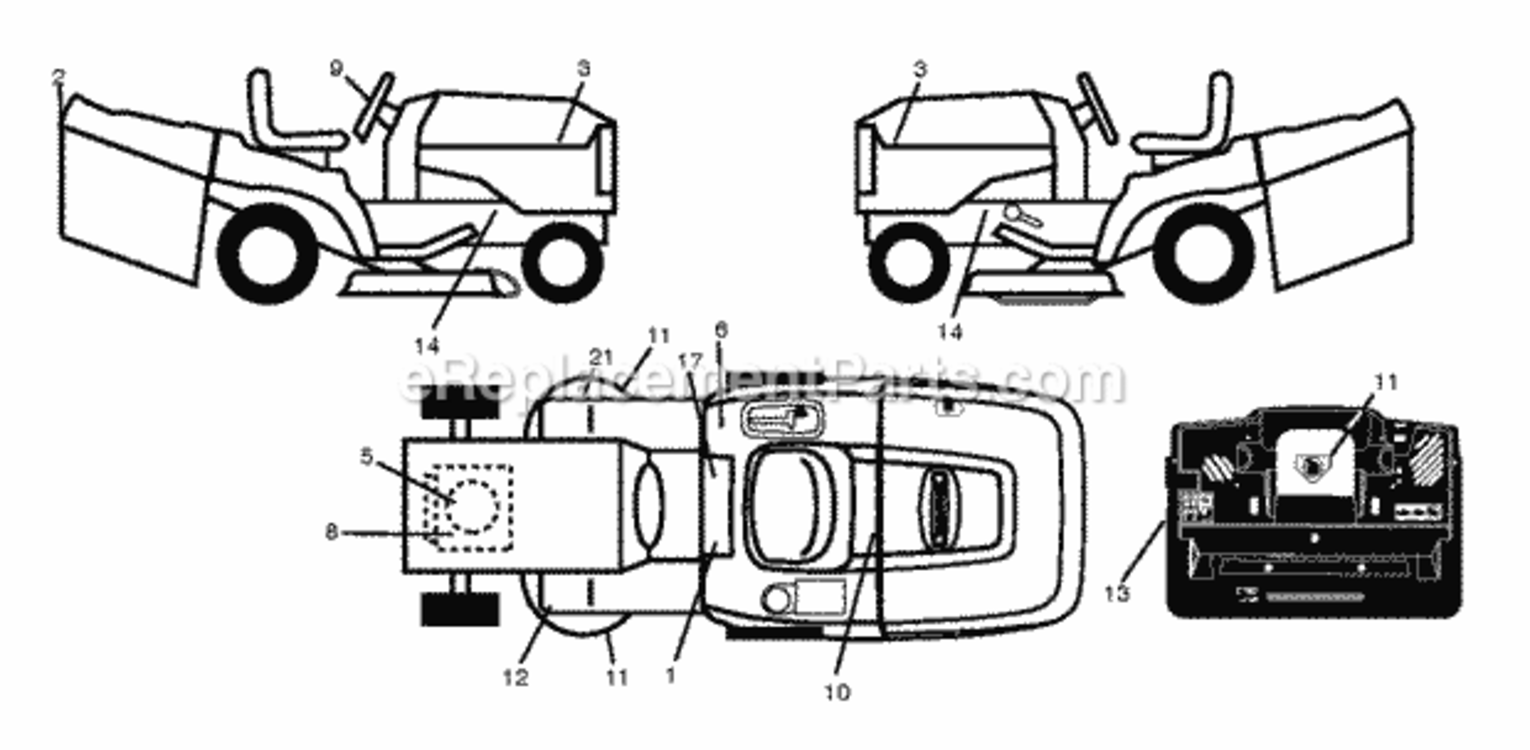 Decals Diagram and Parts List for LZ12597RB 2010-09 Husqvarna Lawn Tractor