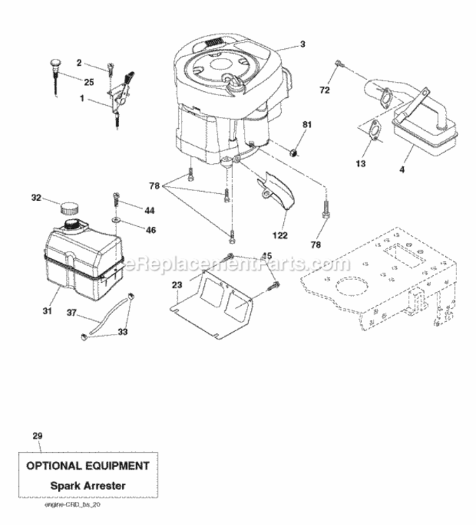 Engine Diagram and Parts List for LZ12597RB 2010-09 Husqvarna Lawn Tractor